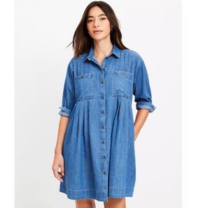 LOFT Chambray Pleated Mini Pocket Dress